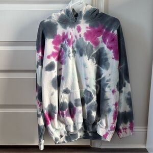 Gildan Heavy Blend Hoodie with Purple and Gray Tie-Dye
